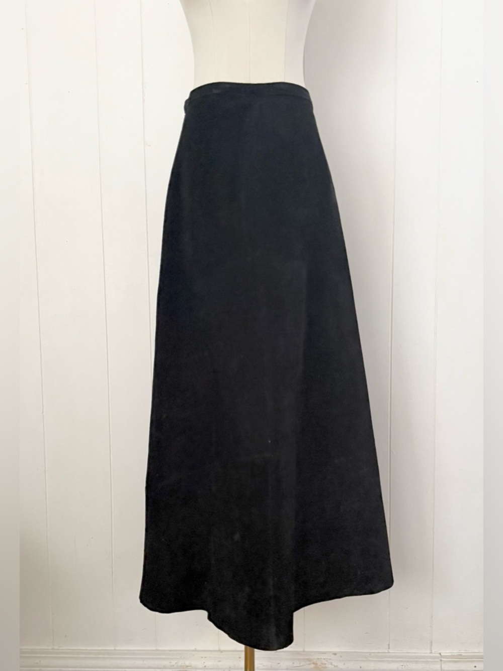 Yvonne Marie Black Genuine Suede Leather A-Line Midi Skirt Size 6 Western Style
